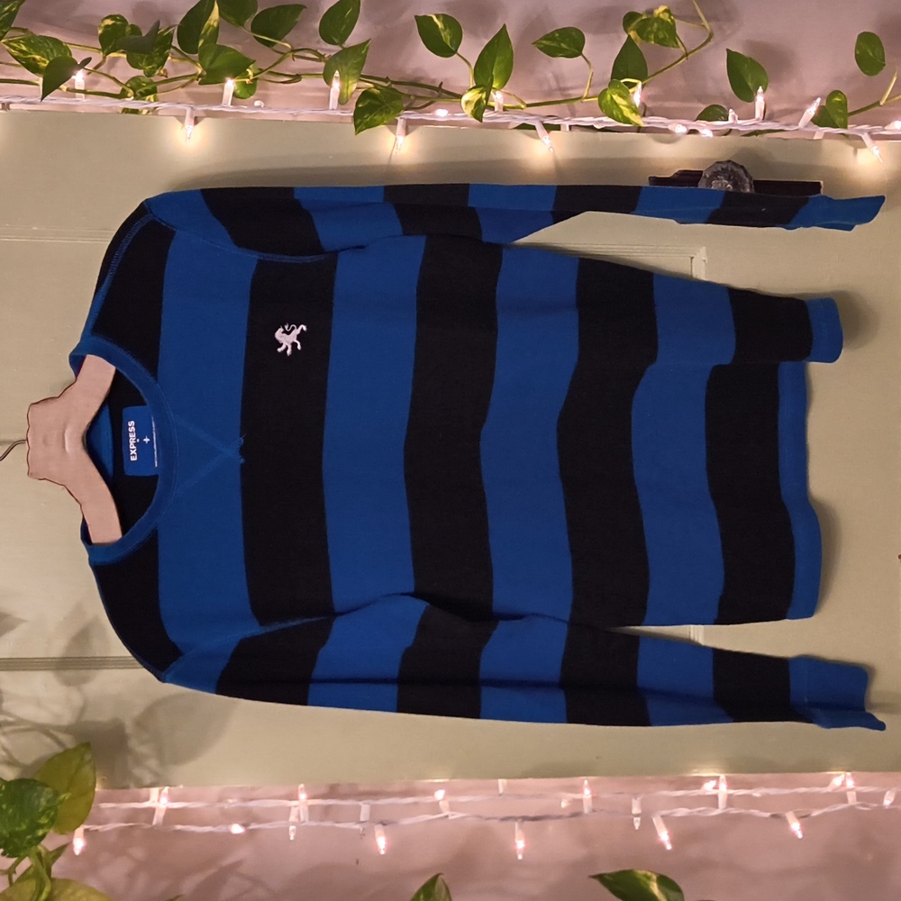 Women's Express Bold Striped Royal Blue Black Thermal S